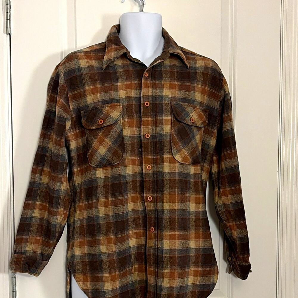 Vtg 70s made in USA Pendleton wool plaid shirt lg see pic distressed holes
